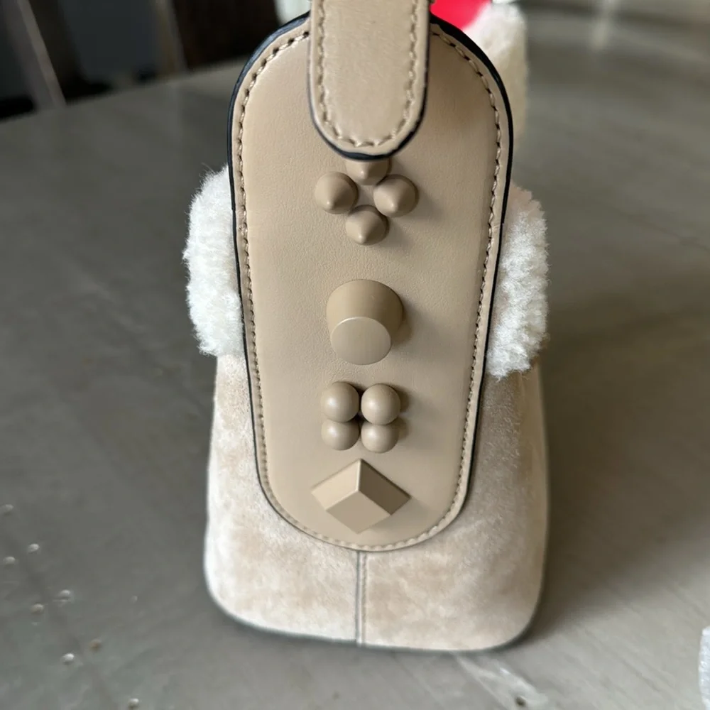 Christian Louboutin atlas carasky shearling beige bag with crossbody strap